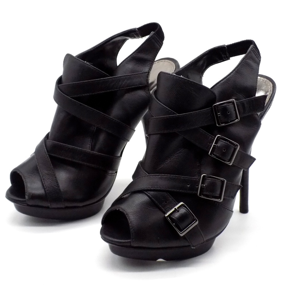 Marco Santi Black Stiletto Peep Toe Size 7 Strappy